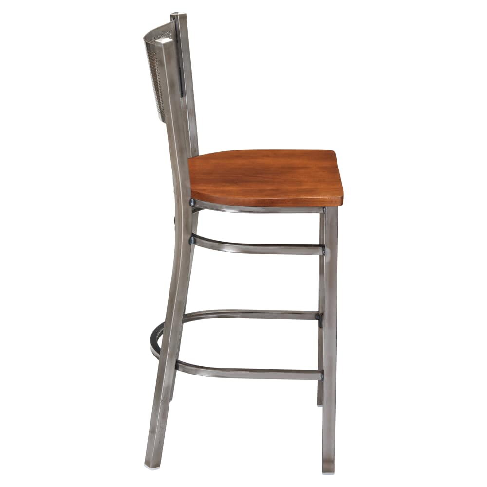 Metal Bar Stool with Checker Back and Clear Coat