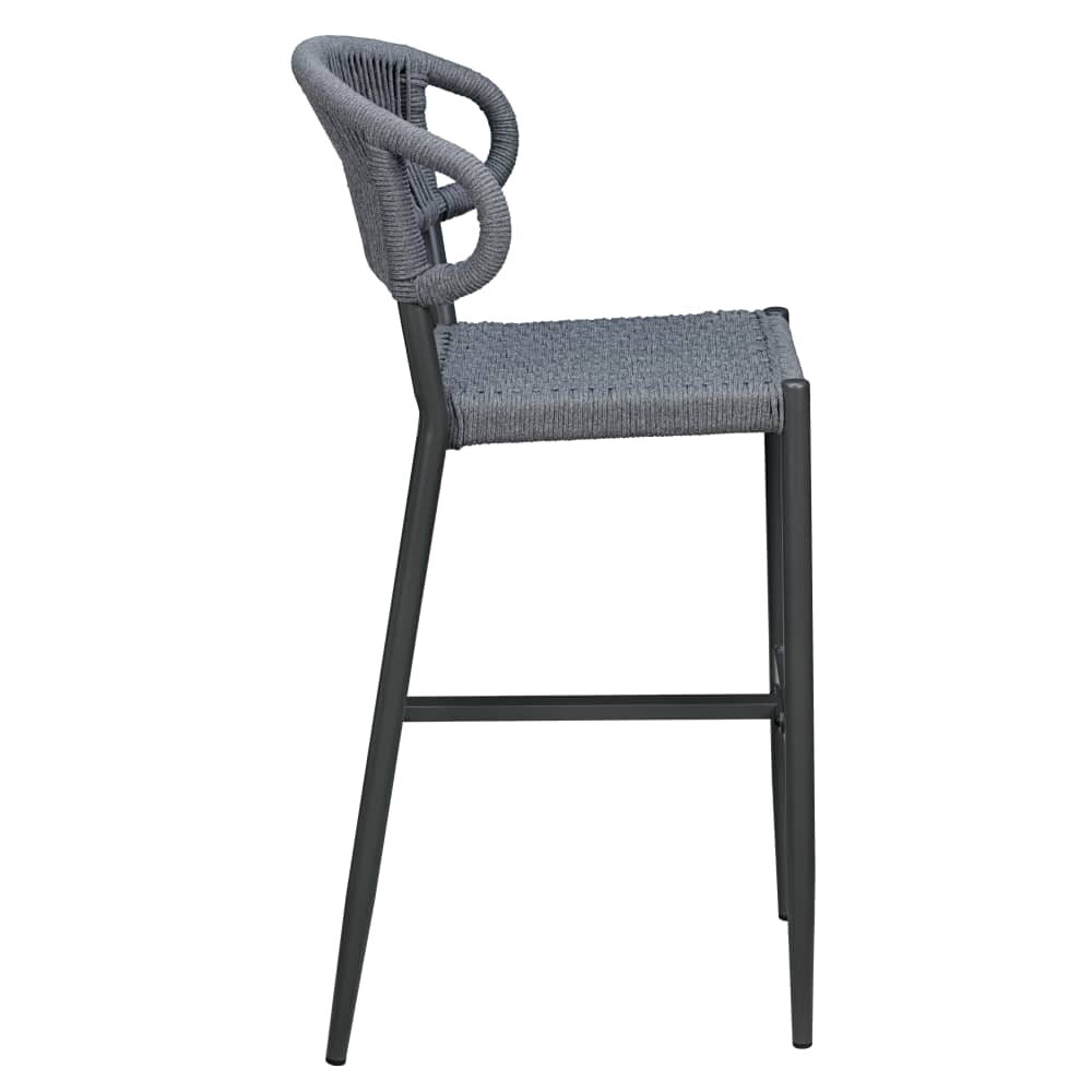 Marina Outdoor Bar Stool in Aluminum with Slate Gray Rope