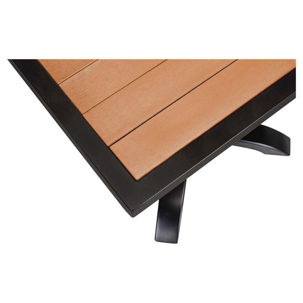 Patio Table with Faux Teak Top, Black Aluminum