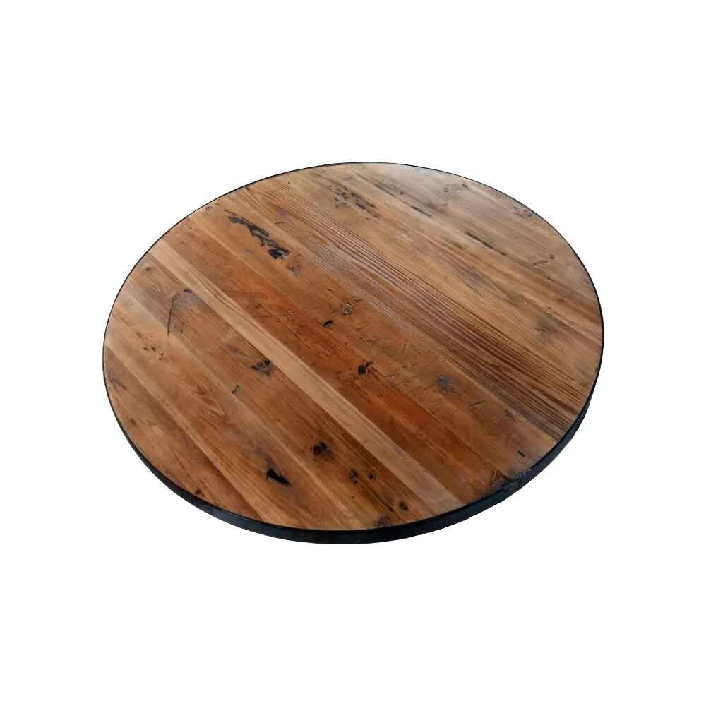 Plank Table Top with Metal Edge, Reclaimed Wood
