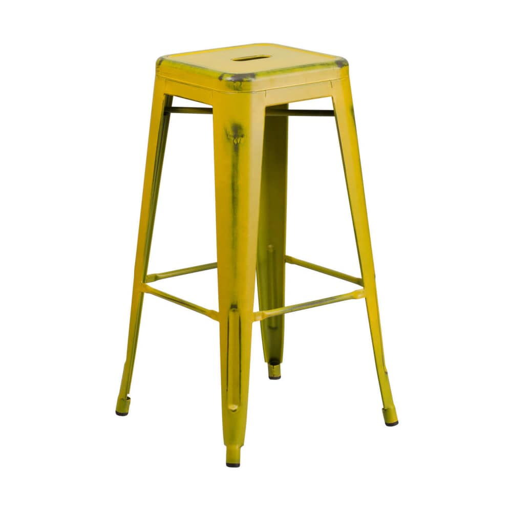 Bistro-Style Bar Stool, Backless in Distressed Yellow