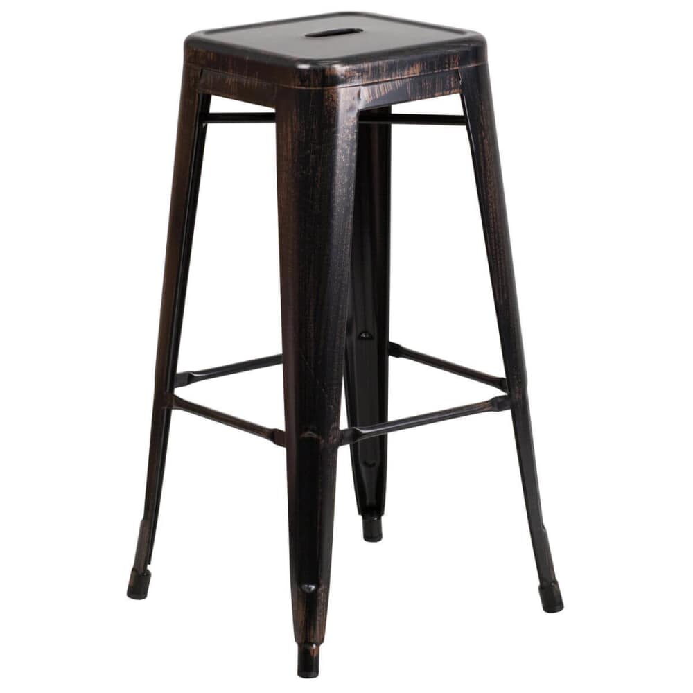 Bistro-Style Bar Stool, Backless in Black-Antique Gold
