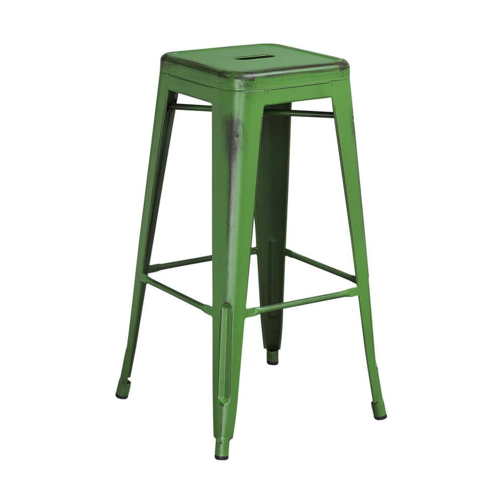 Bistro-Style Bar Stool, Backless in Distressed Green