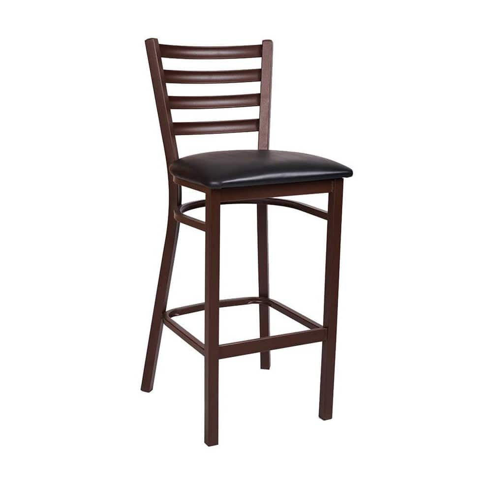 Metal Bar Stool with Ladder-Back and Brown Finish