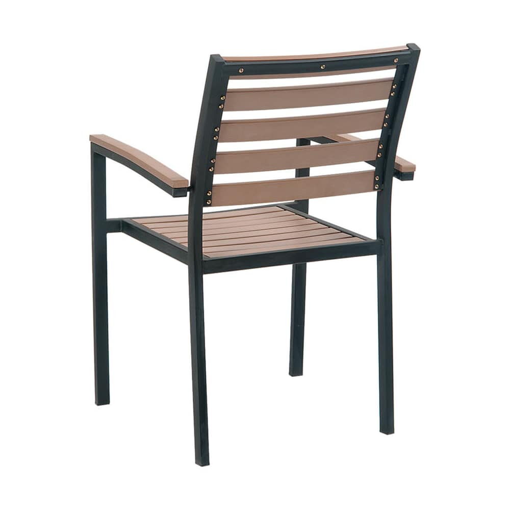 Armchair with Natural Finish Faux Teak, Black Metal
