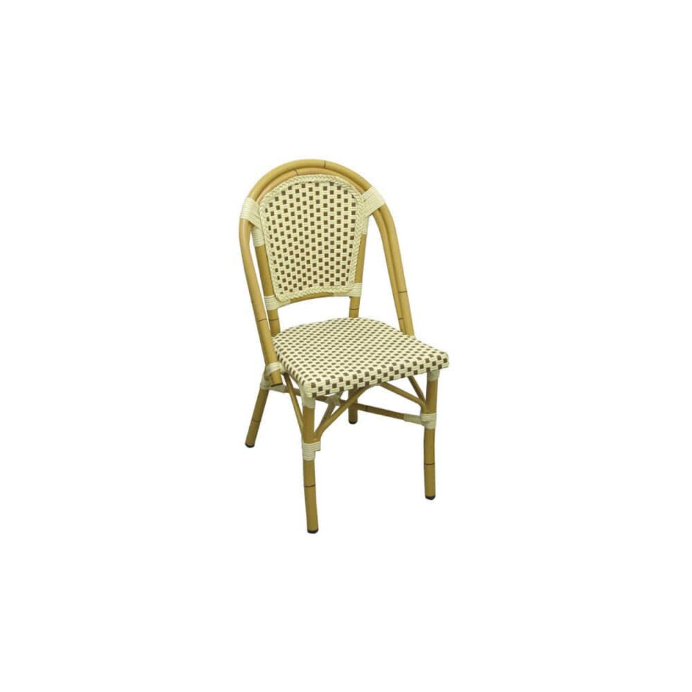 Bamboo Patio Chair with Brown and White Rattan, Aluminum