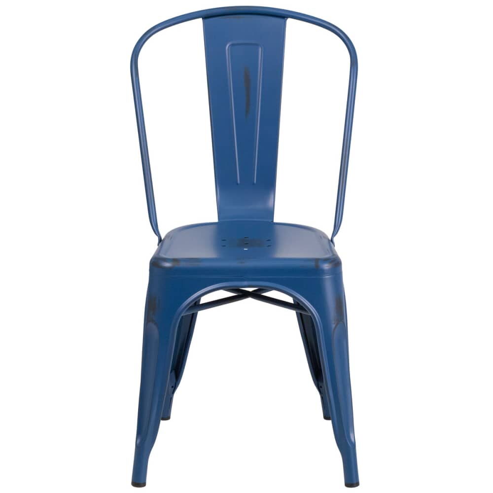 Metal Chair with Distressed Dark Blue Finish, Bistro-Style