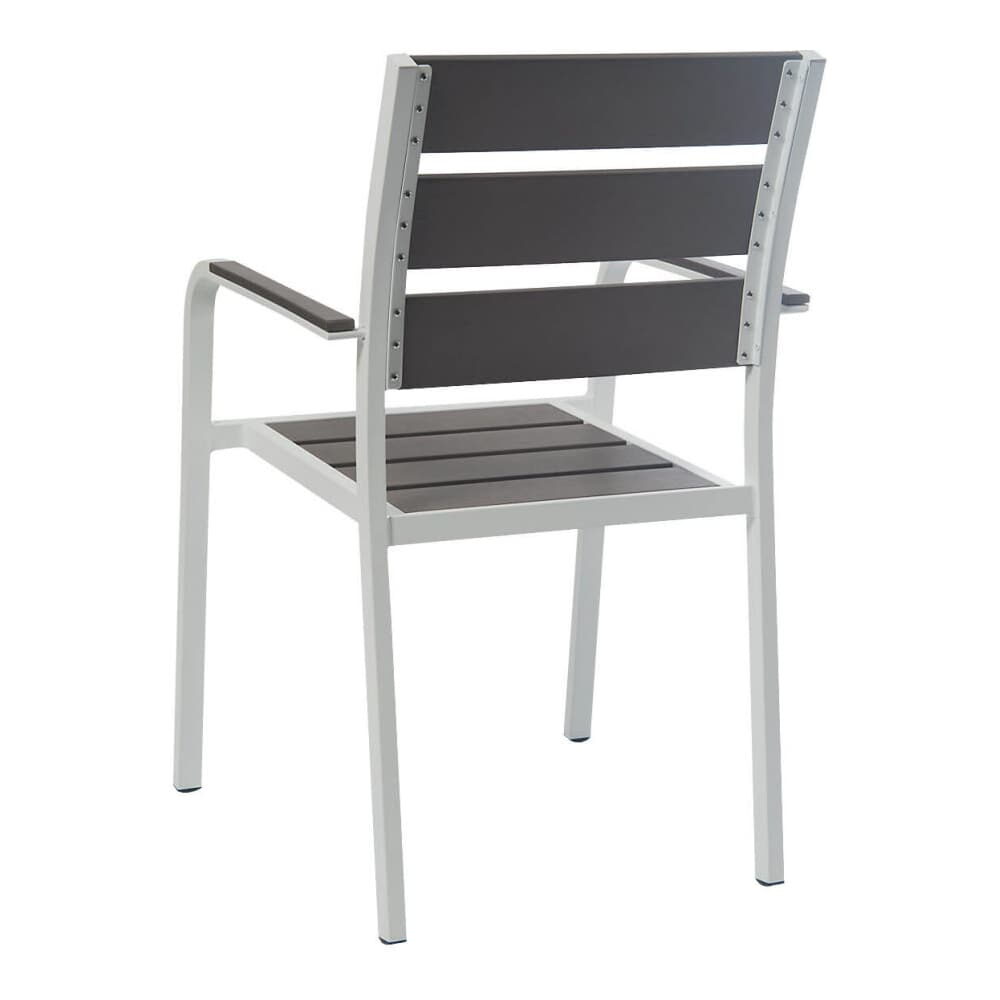 Patio Armchair with Gray Faux Teak, White Aluminum