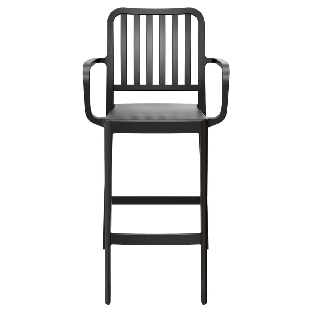 Miles Outdoor Bar Stool in Resin with Slat-Back and Arms