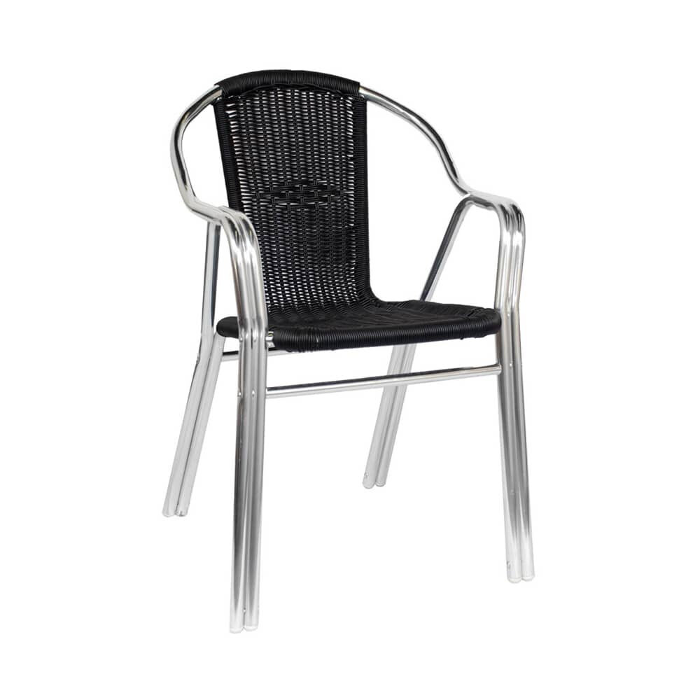 Chair in Aluminum, Black Rattan