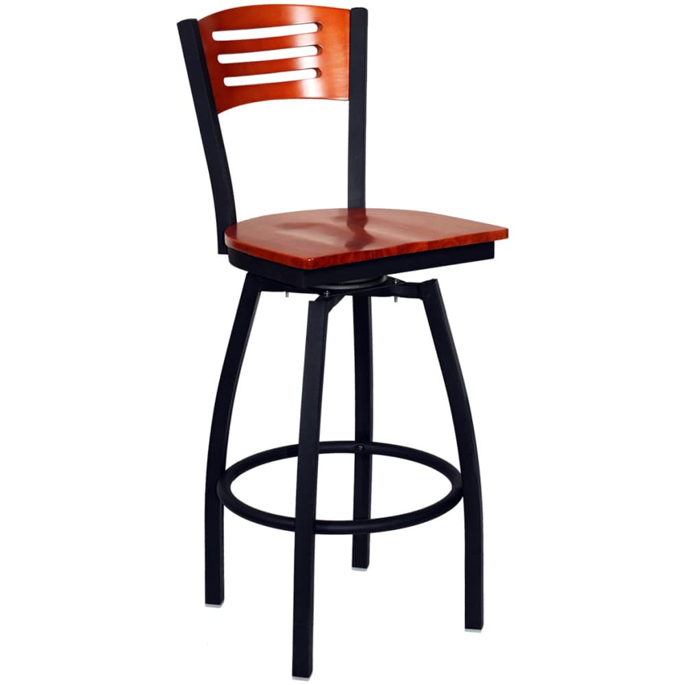 Metal Swivel Bar Stool with 3 Slats and Interchangeable Back