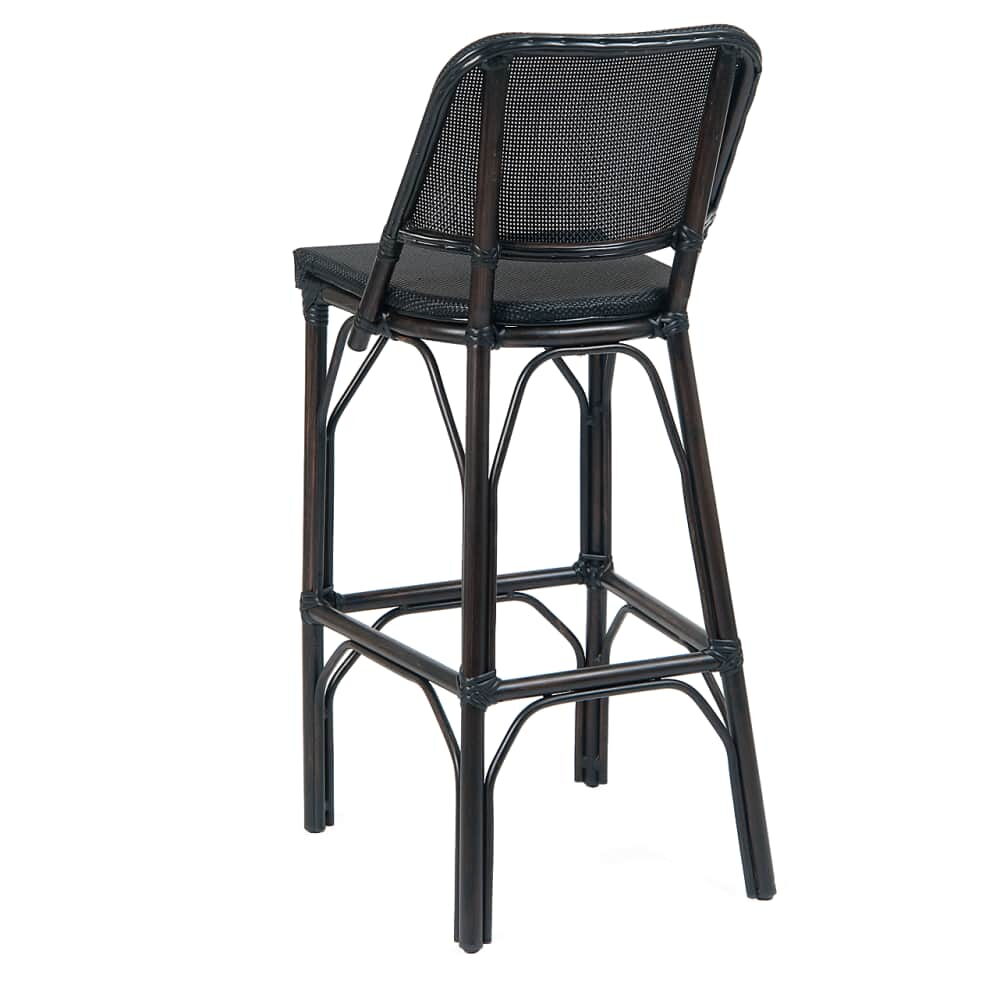 Patio Bar Stool with Dark Walnut Frame and Black Rattan, Aluminum