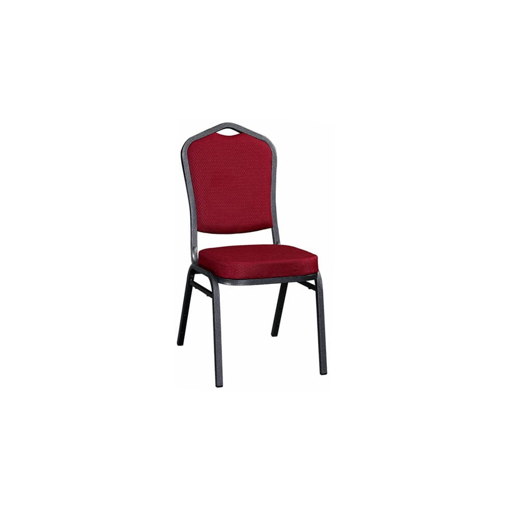 Stack Chair with Dark Red Fabric, Silver Vein Metal Frame