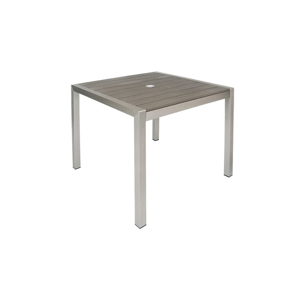 Patio Table in Aluminum with Gray Finish and Faux Teak Slats