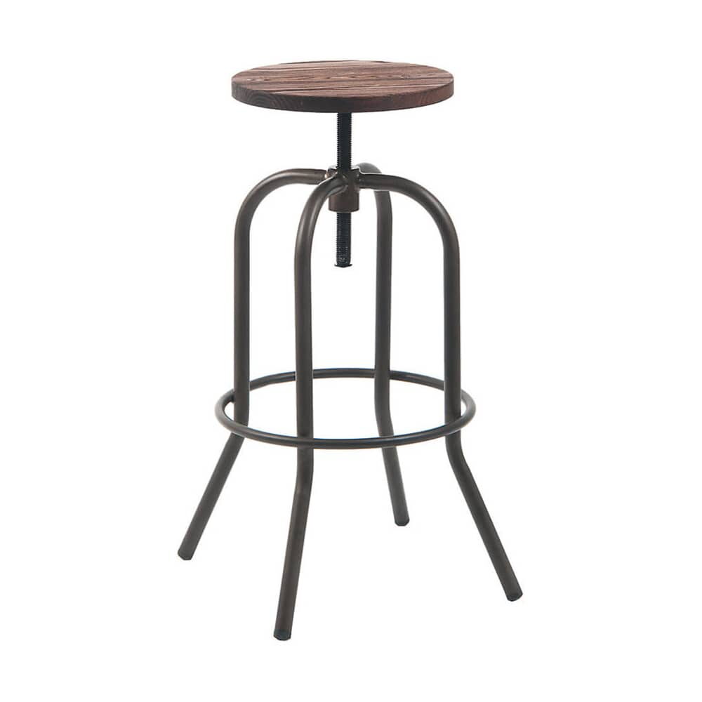Backless Swivel Bar Stool with Dark Gray Metal and Walnut Wood Seat