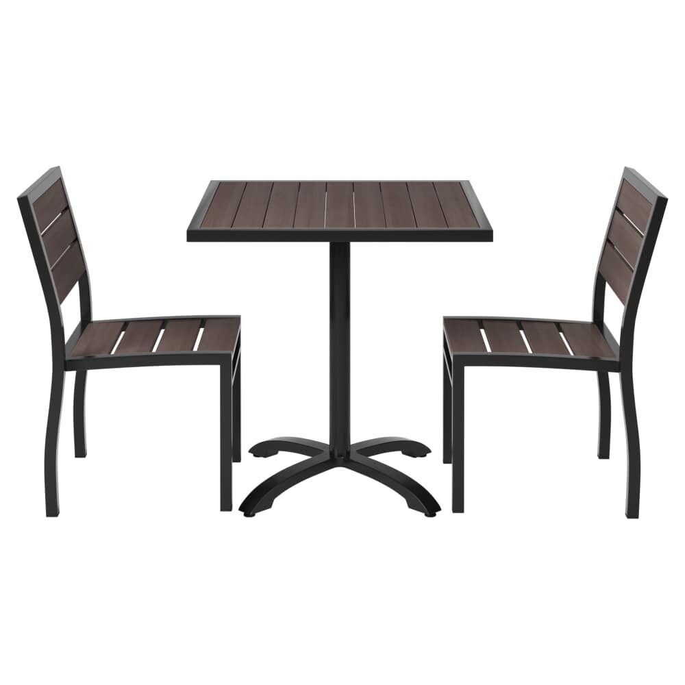 Patio Dining Set, Black Aluminum and Dark Walnut Teak