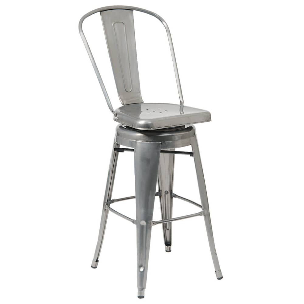Swivel Bar Stool with Clear Finish, Bistro-Style Metal