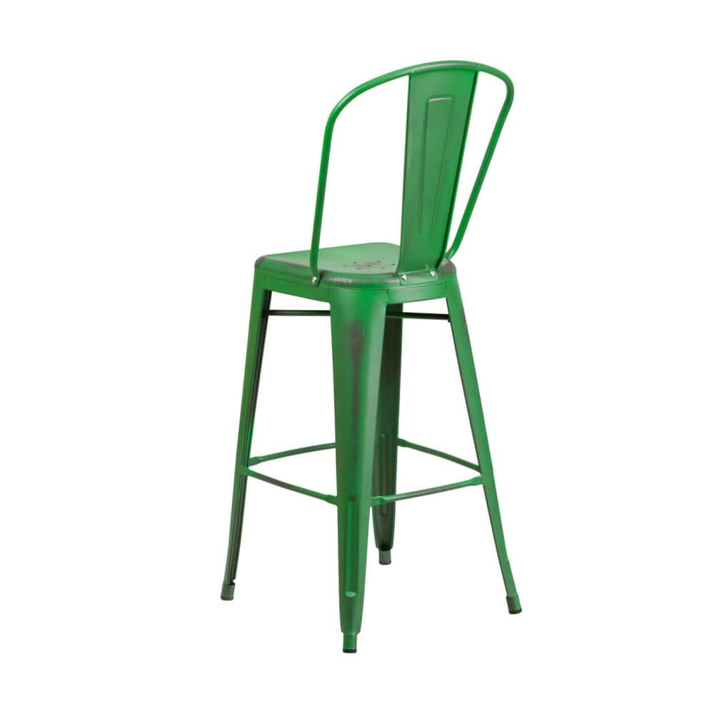 Metal Bar Stool in Distressed Green, Bistro-Style