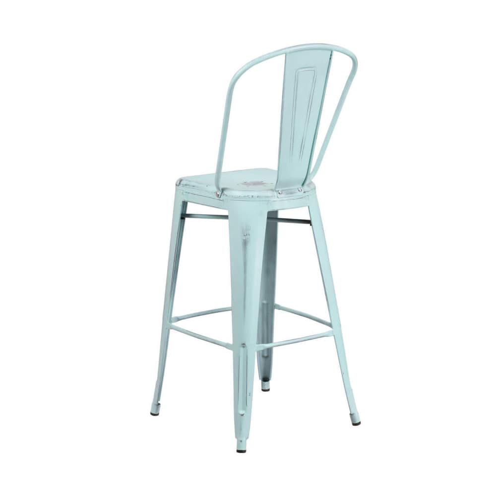 Metal Bar Stool in Distressed Ice Blue, Bistro-Style