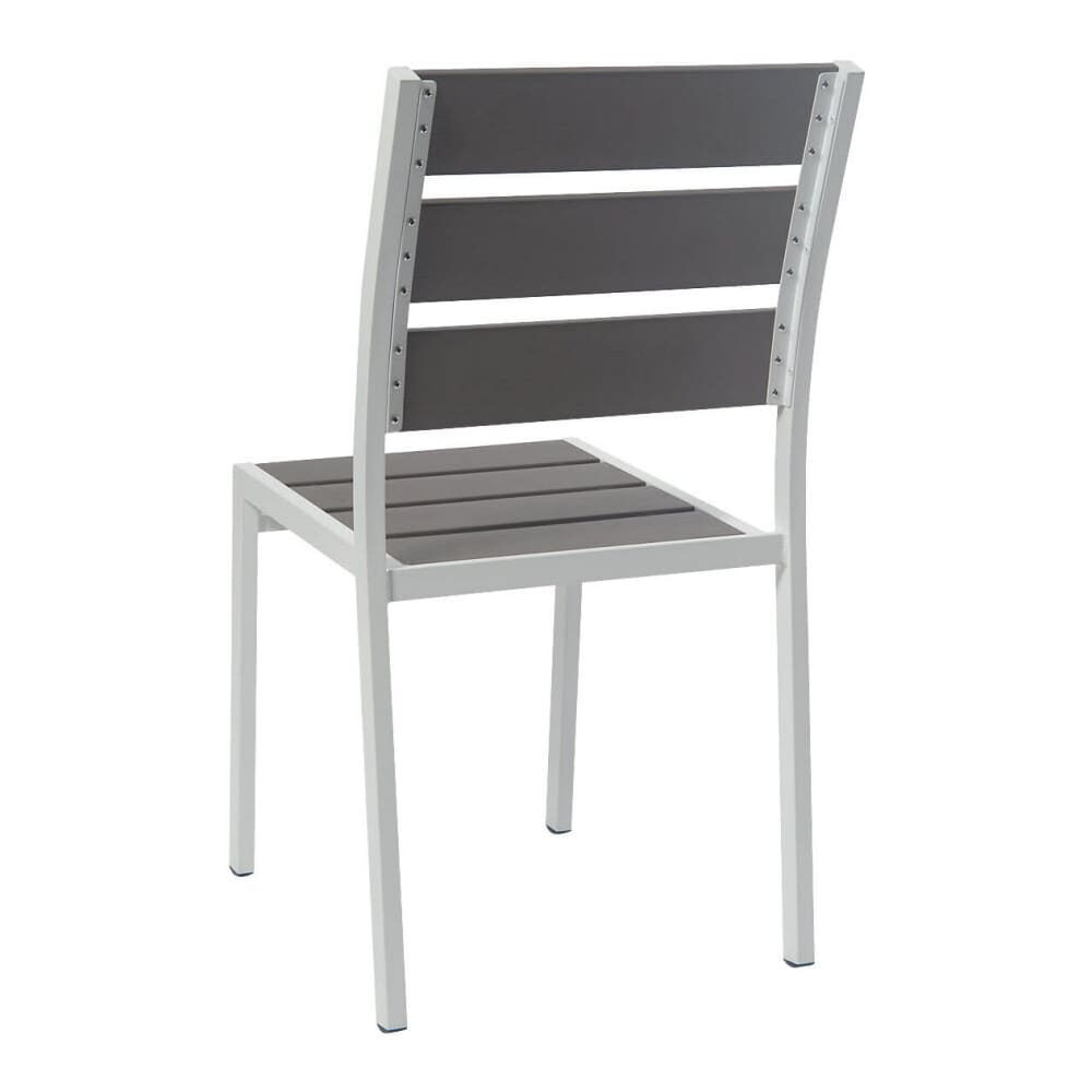 Patio Chair with Gray Faux Teak, White Aluminum