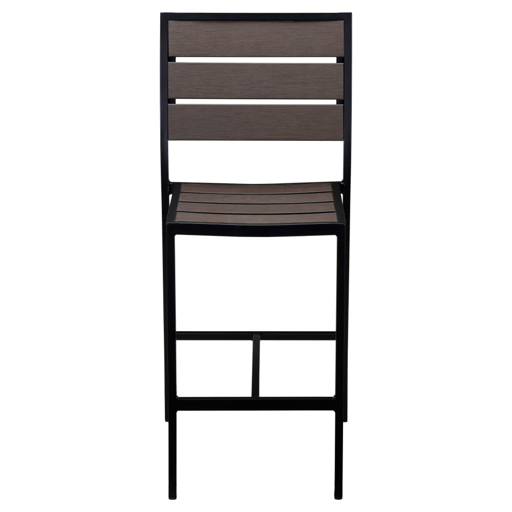 Bar Stool with Dark Walnut Faux Teak, Black Aluminum