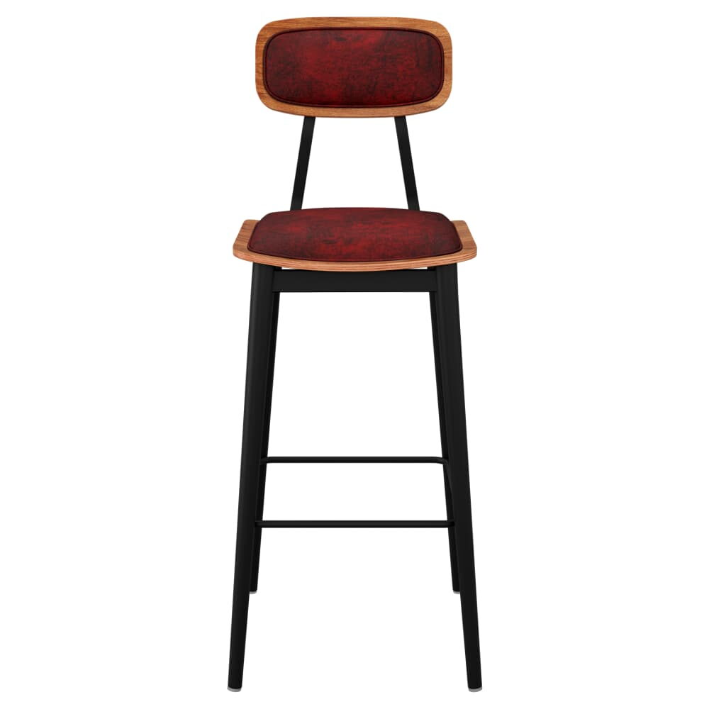 Bar Stool with Padded Back, Basel Metal