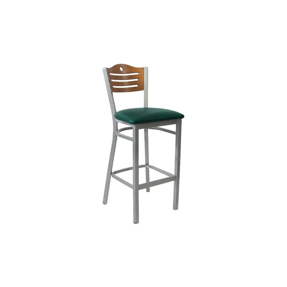 Metal Bar Stool with Slats and Circle, Silver Interchangeable Back