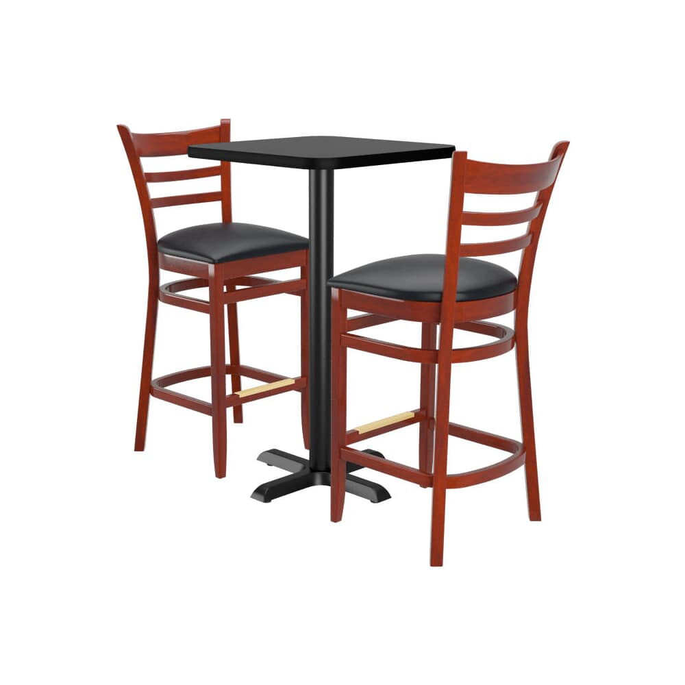 Bar Stool Set with Square Reversible Table, 2 Ladder-Back Wood