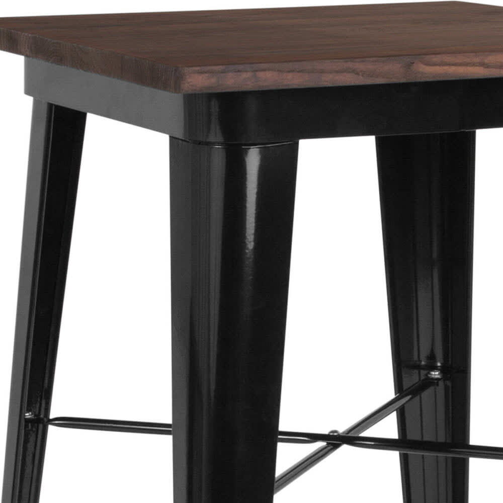 Bar-Height Table with Dark Walnut Wood Top, Industrial Black