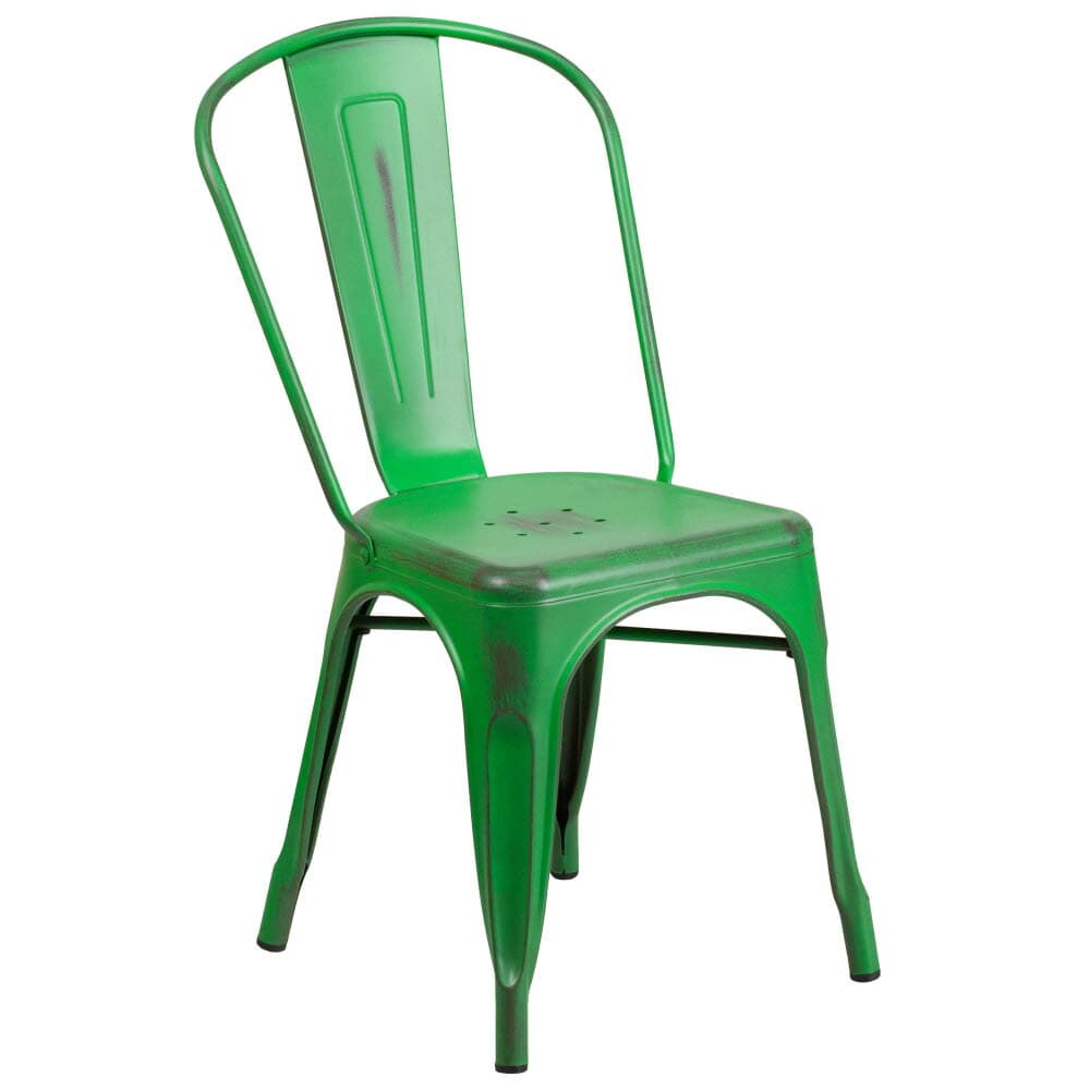 Metal Chair with Distressed Green Finish, Bistro-Style