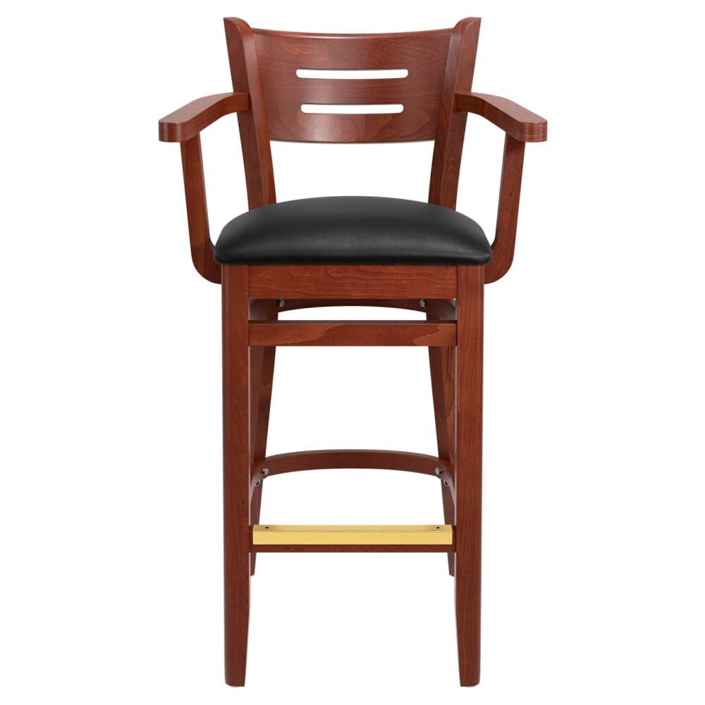 Henry Bar Stool in Wood with Arms and Vertical Slat