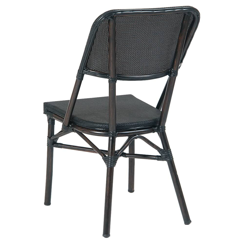 Patio Chair with Dark Walnut Frame and Black Rattan, Aluminum