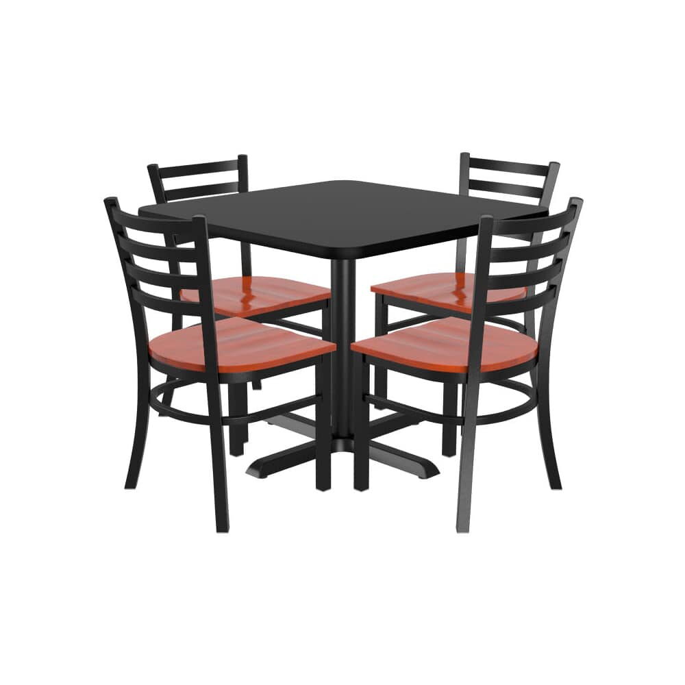Ladder-Back Metal Chairs Set of 4 with Square Reversible Table
