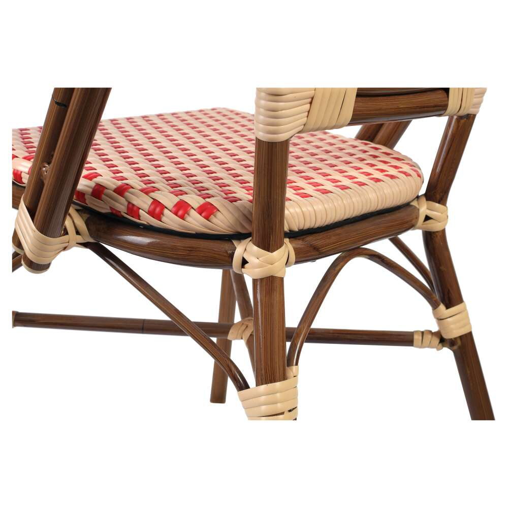 Bamboo Patio Chair with Red and Cream Rattan, Aluminum