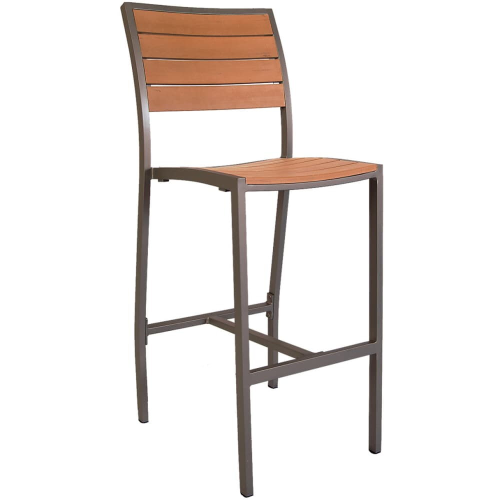 Patio Bar Stool with Faux Teak, Rust Colored Aluminum