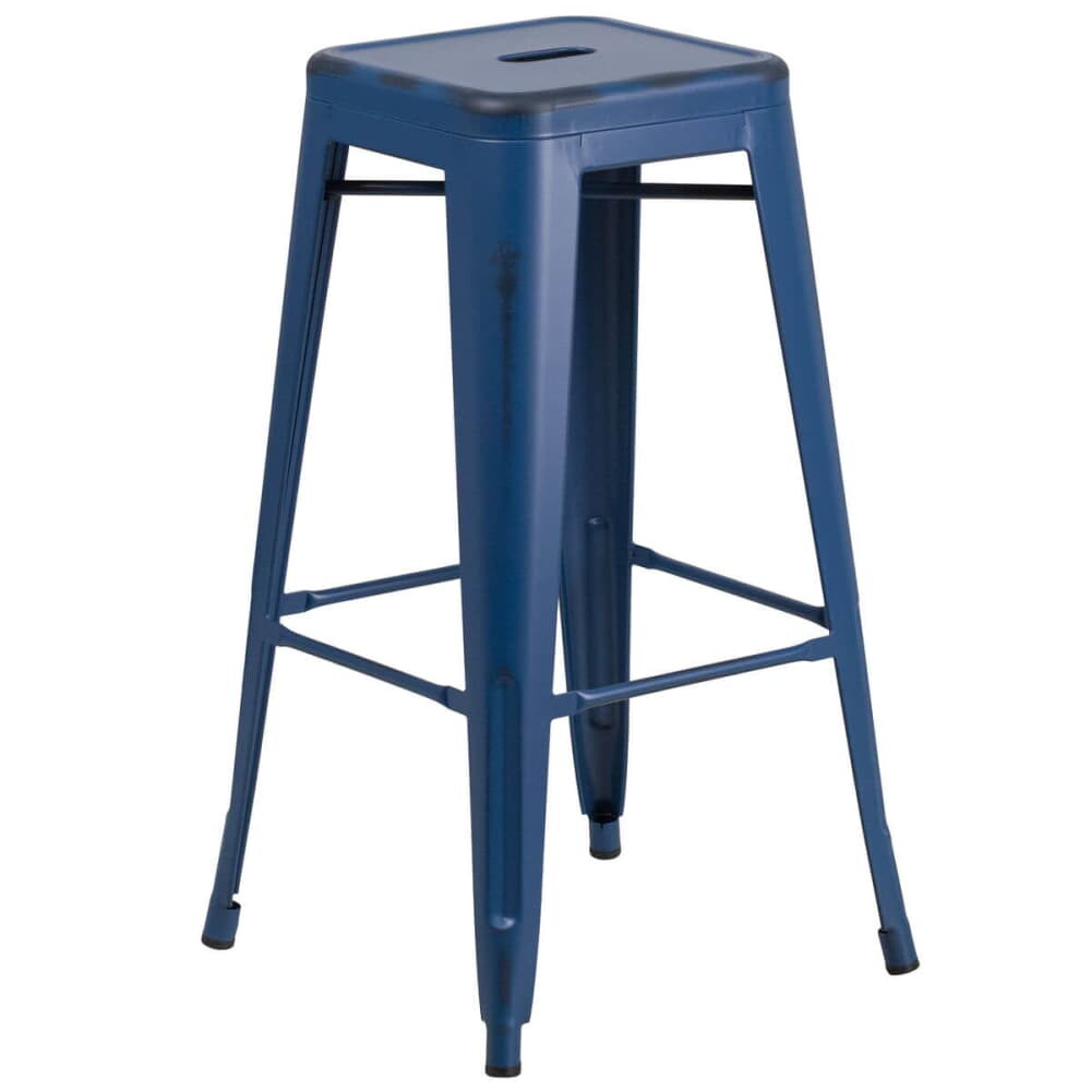 Bistro-Style Bar Stool, Backless in Distressed Dark Blue
