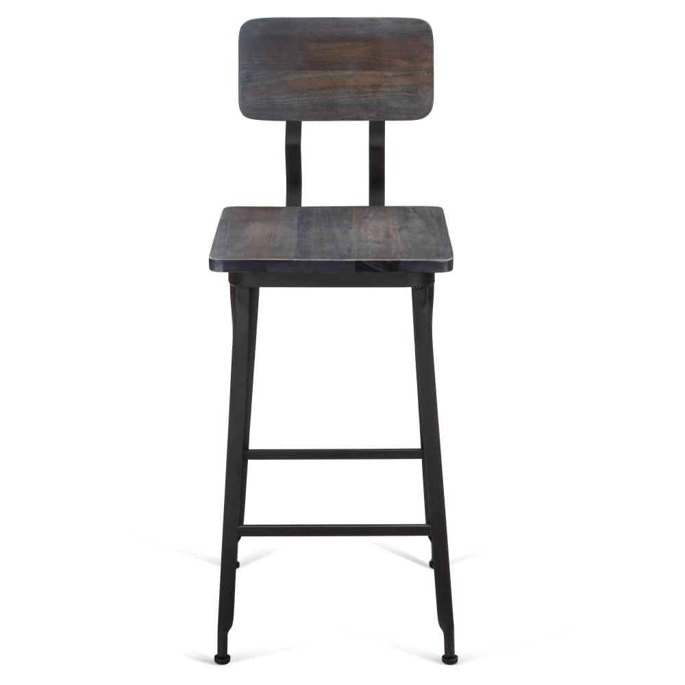 Massello Bar Stool in Black Metal with Wood Back