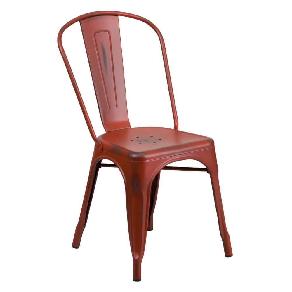Metal Chair with Distressed Red Finish, Bistro-Style