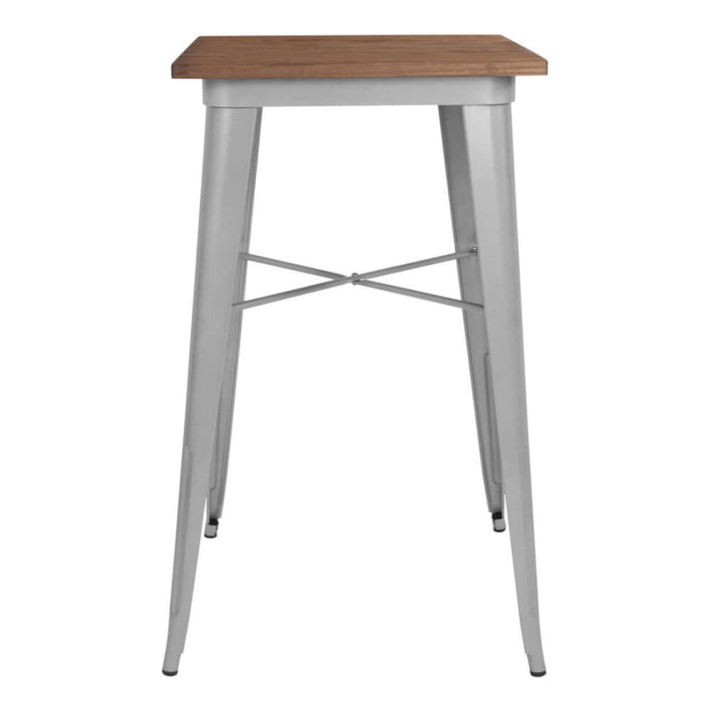 Bar-Height Table with Dark Walnut Wood Top, Industrial Silver