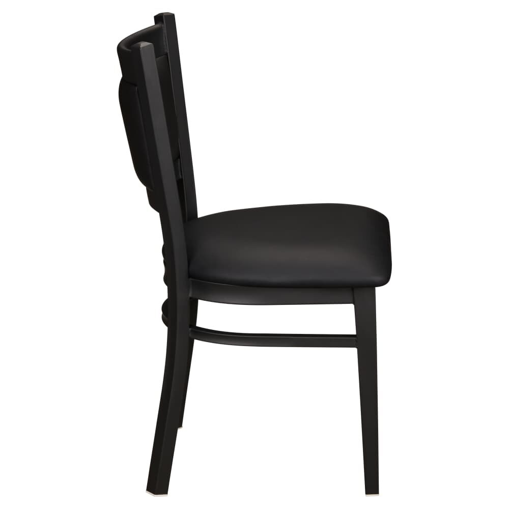 Metal Chair with Padded Back, Black Vinyl