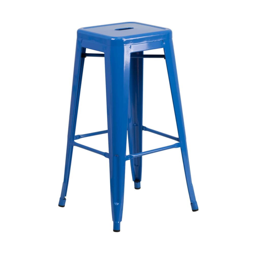 Bistro-Style Metal Bar Stool, Backless in Blue