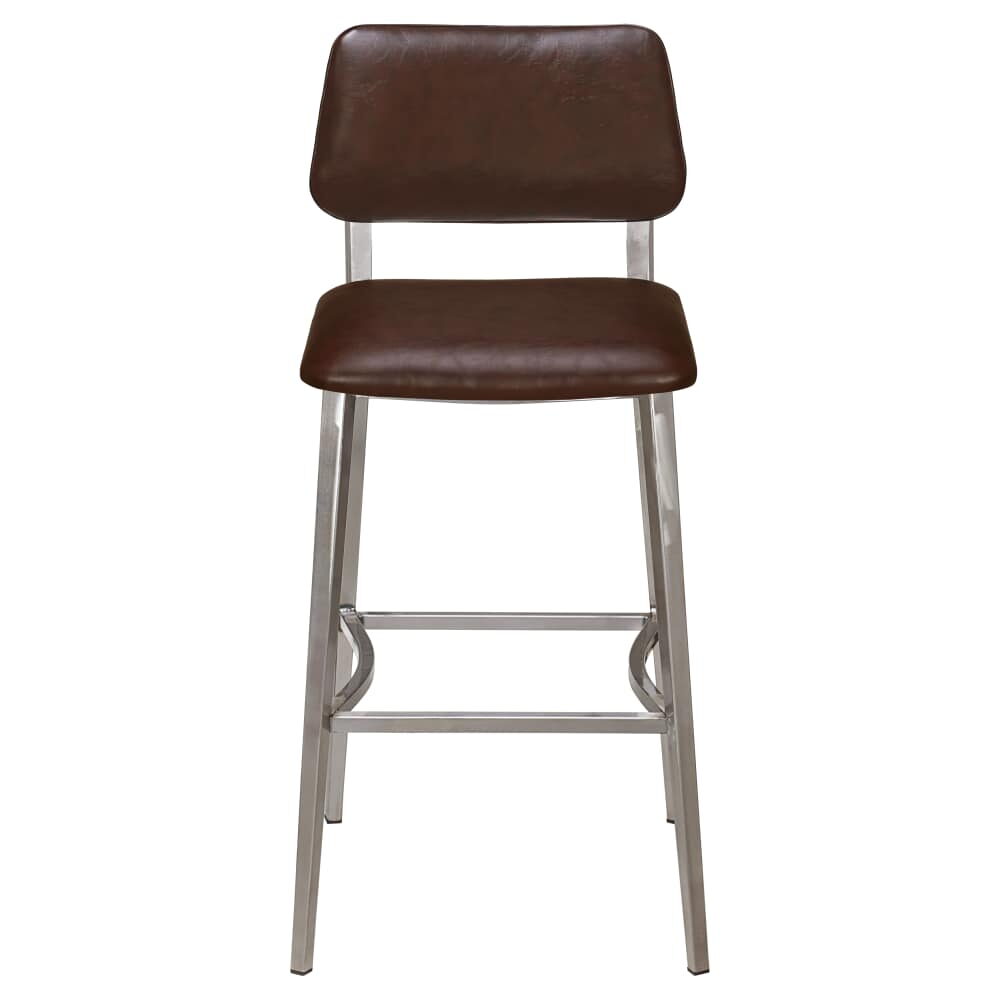 Luca Bar Stool in Metal with Padded Back and Clear Coat Finish
