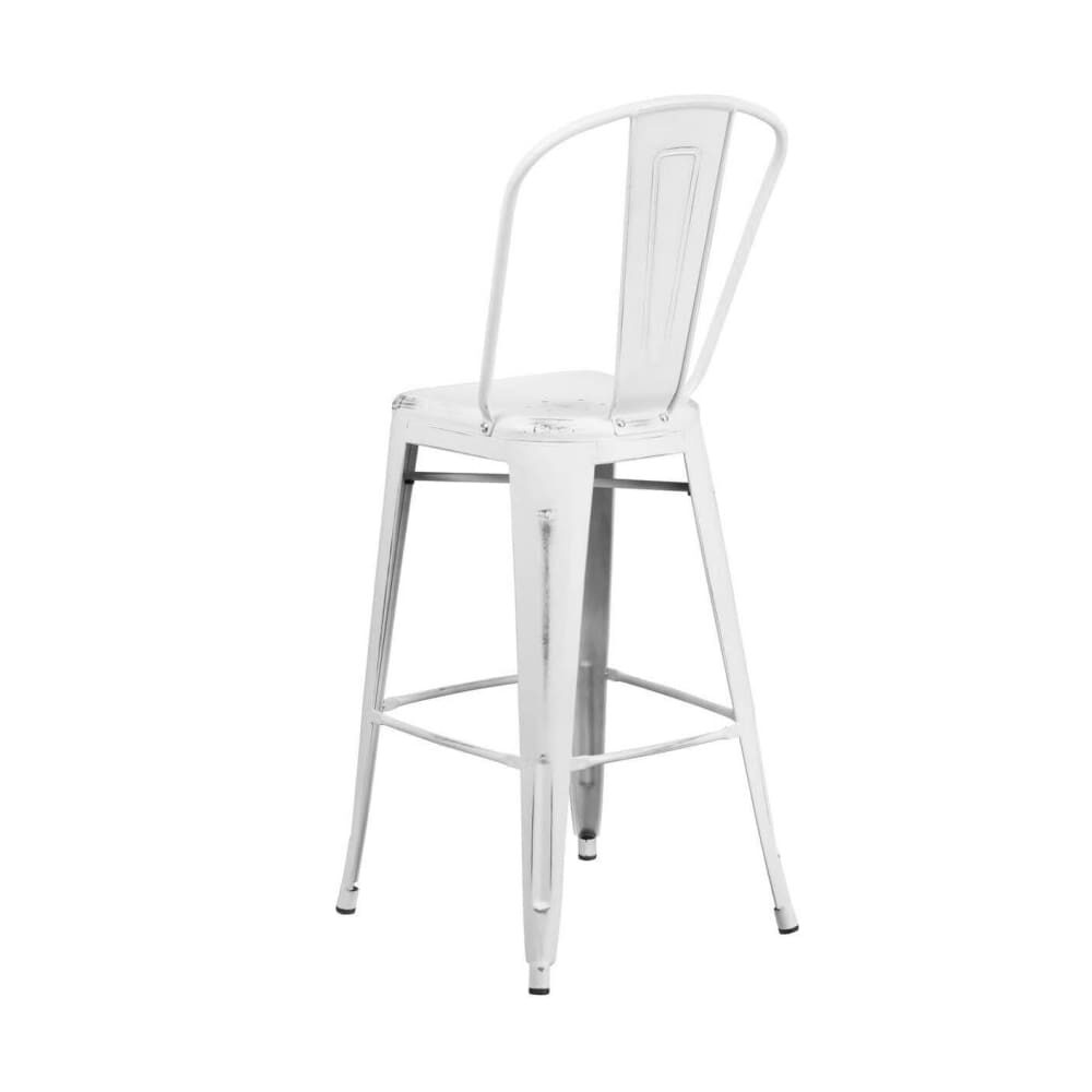 Metal Bar Stool in Distressed White, Bistro-Style