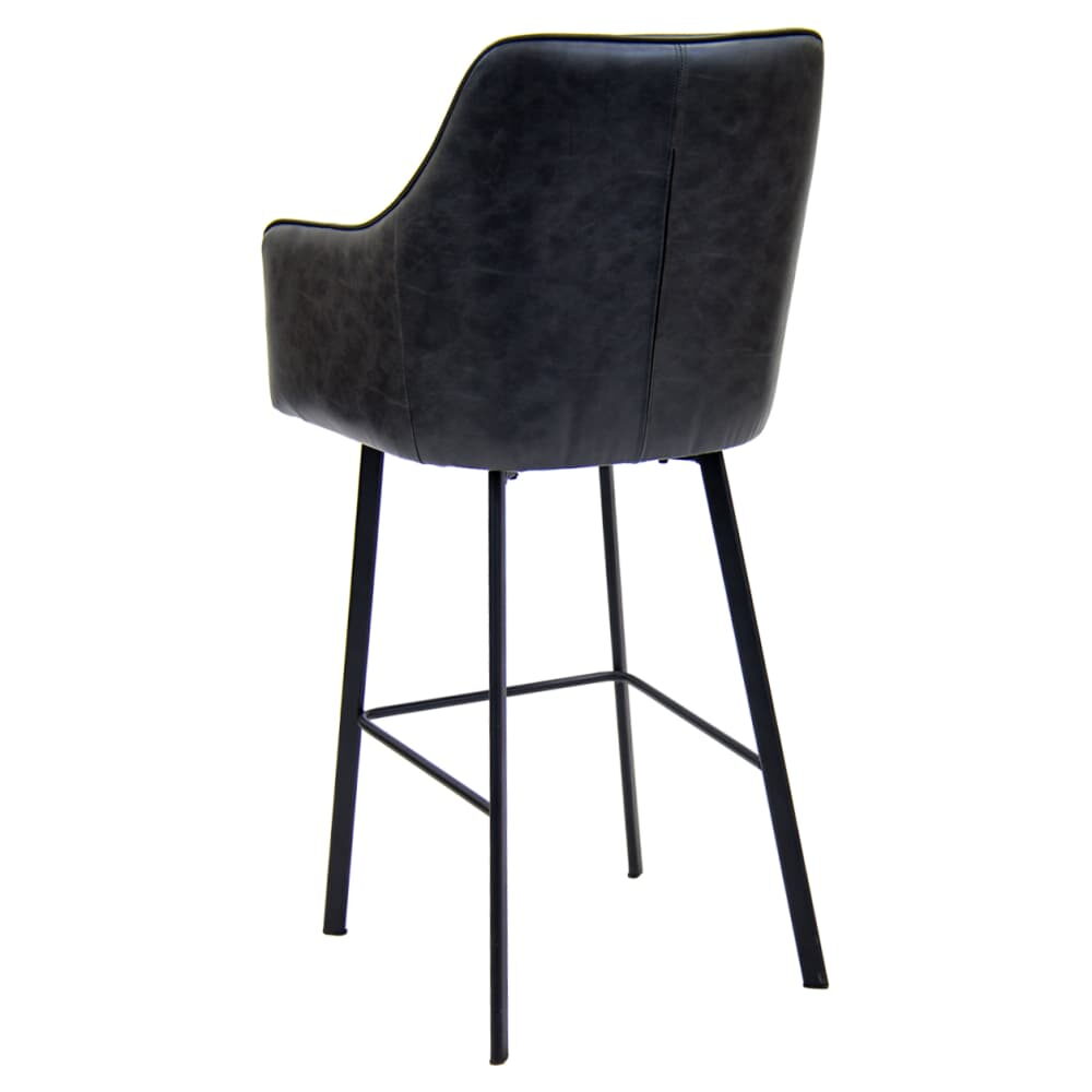 Metal Bar Stool with Recessed Dark Gray Vinyl