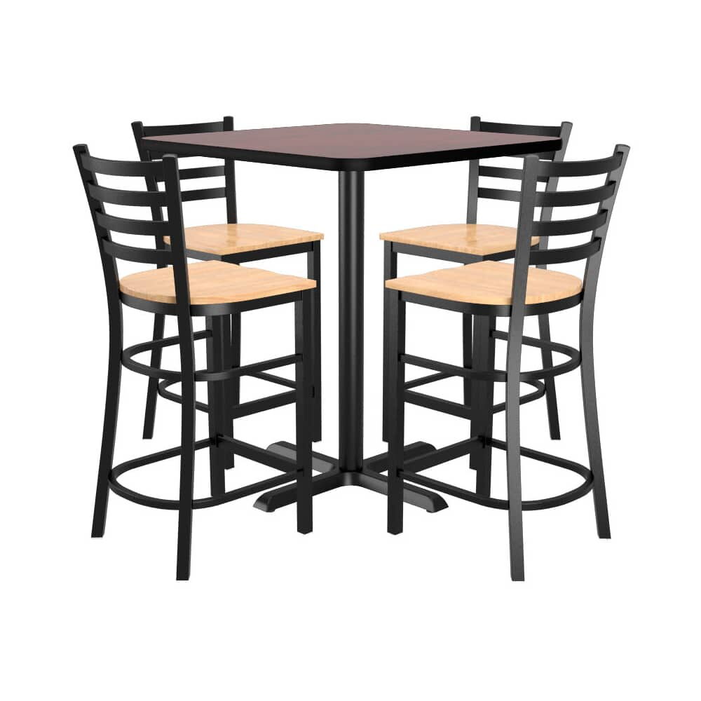 Bar Stool Set with Square Reversible Table, 4 Ladder-Back Metal