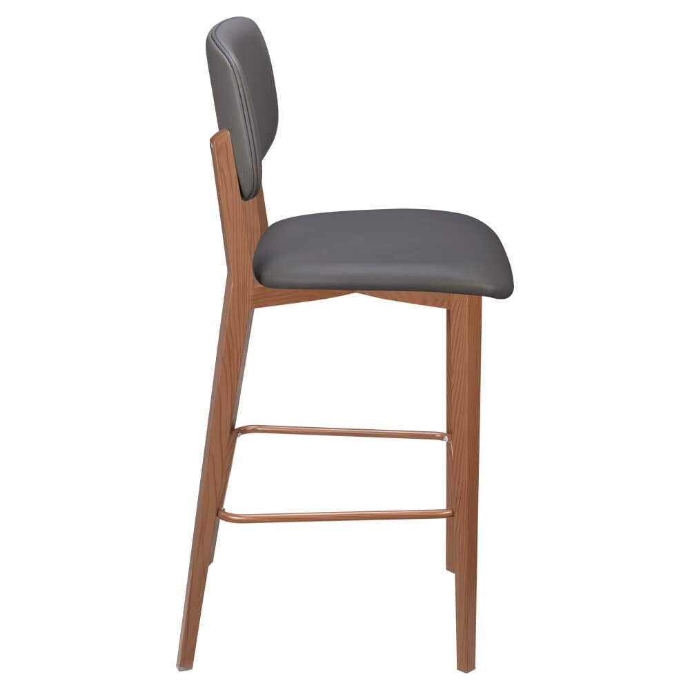 Enzo Bar Stool with Padded Back in Wood Grain Metal