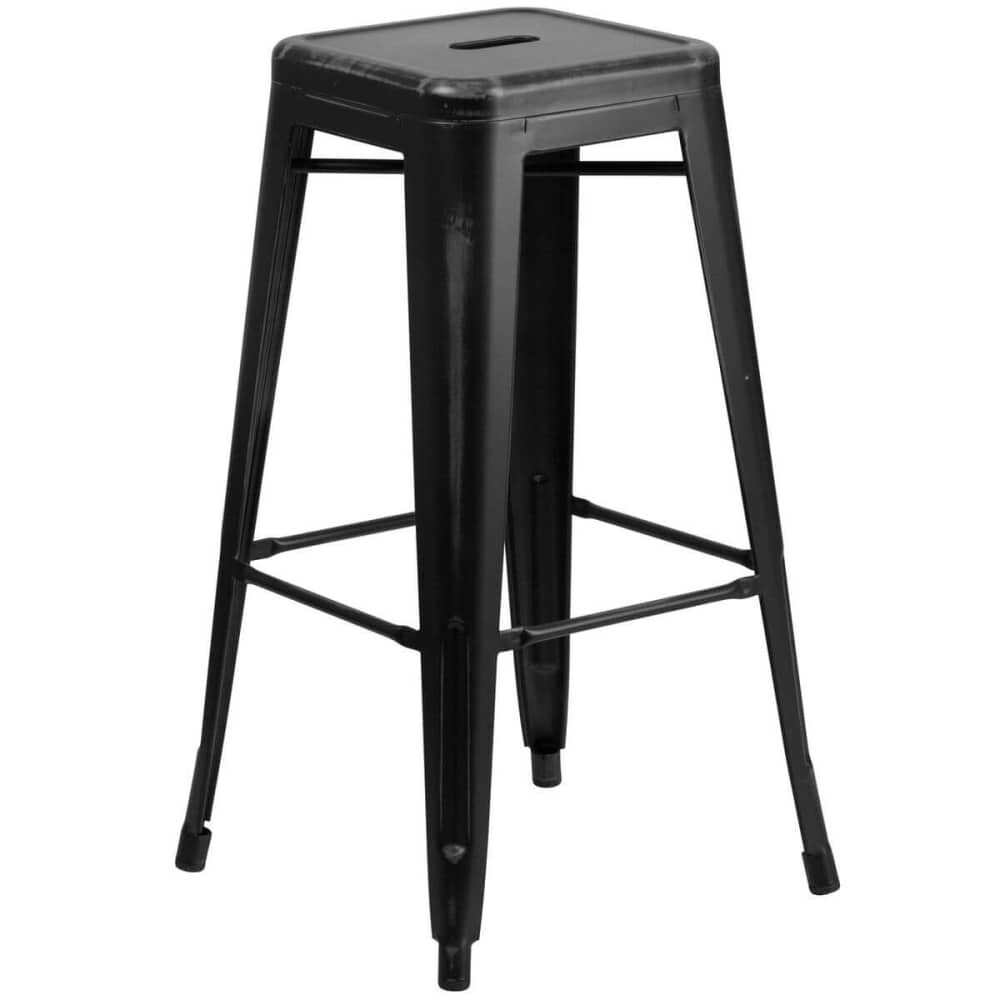 Bistro-Style Bar Stool, Backless in Distressed Black