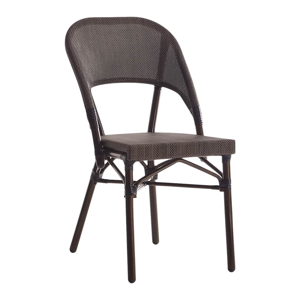 Patio Chair in Walnut Metal with Brown Rattan
