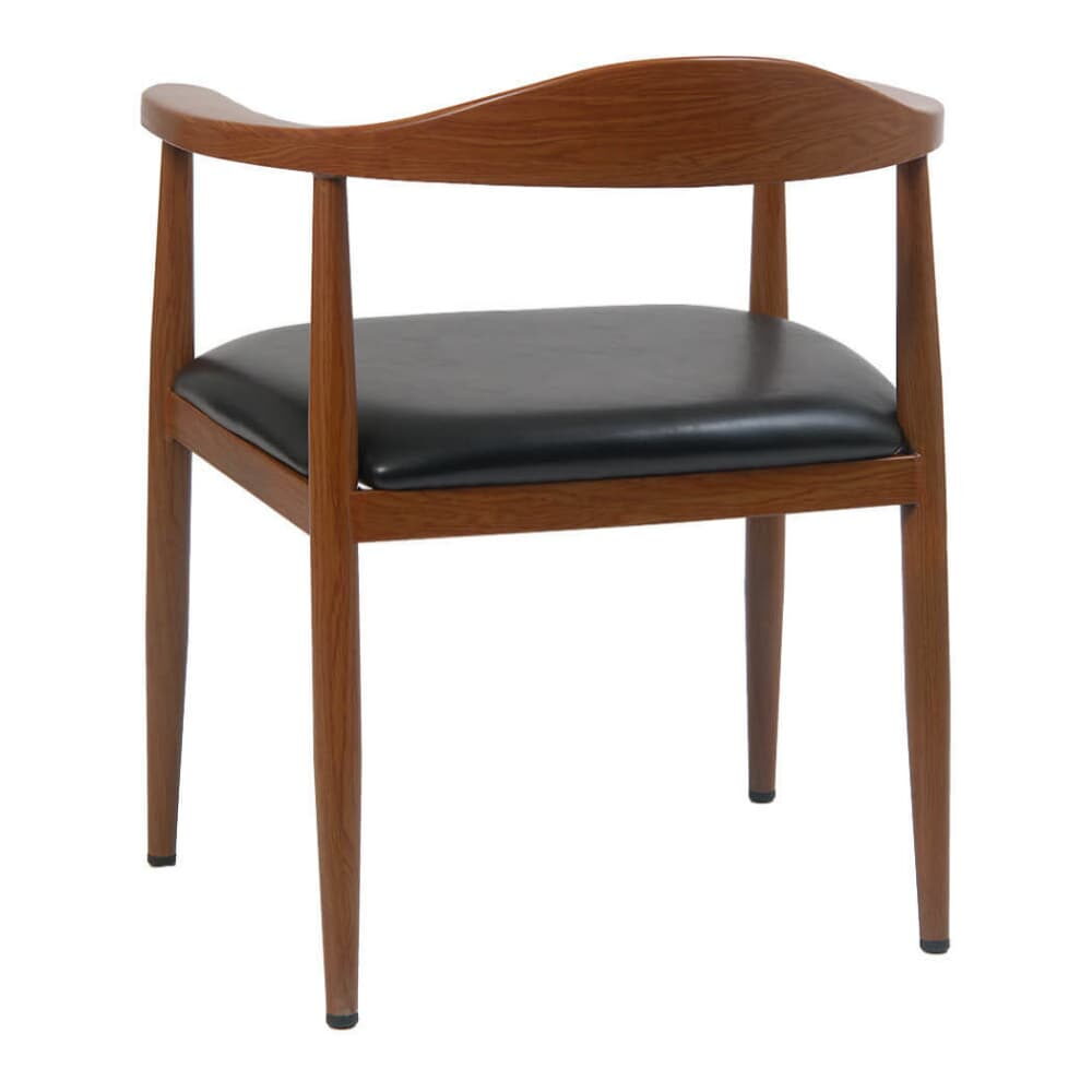 Armchair with Black Vinyl Seat, Wood Grain Metal in Walnut Finish