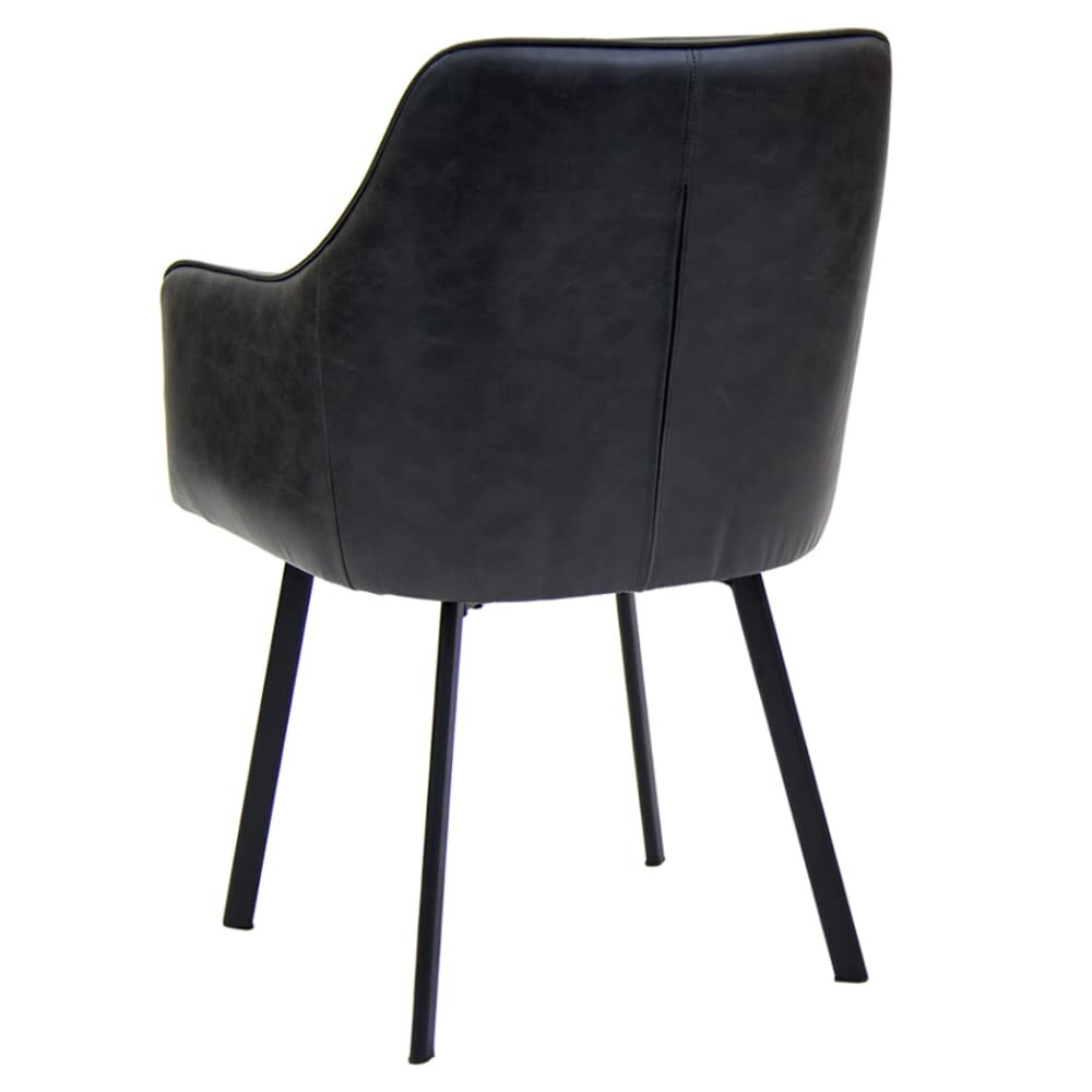 Armchair in Metal, Recessed Dark Gray Vinyl